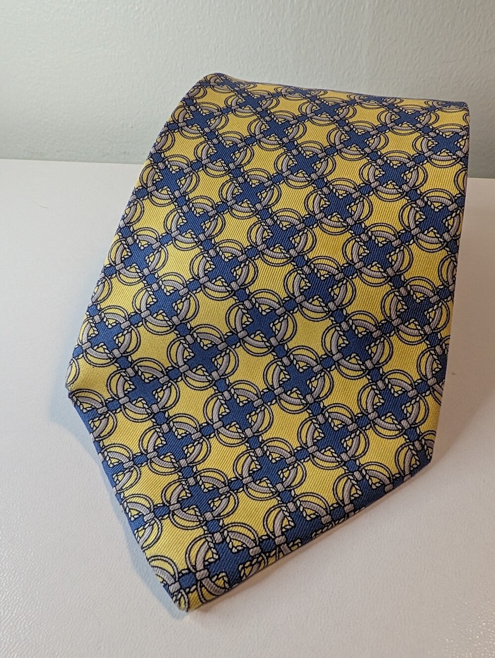 Vintage Burberrys Tie Yellow Blue Rope Print Upcycling Craft Project